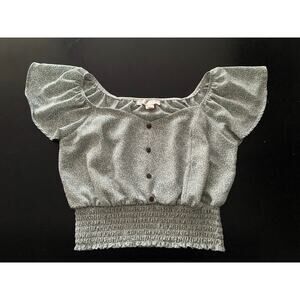 MONTEAU Los Angeles Light Blue Floral Crop Summer Top sz M